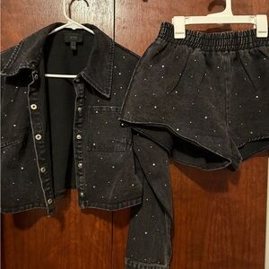 Privy Black Denim Jacket & Short Set